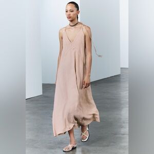 NWT Zara 100% Linen Long Midi Dress ZW Collection